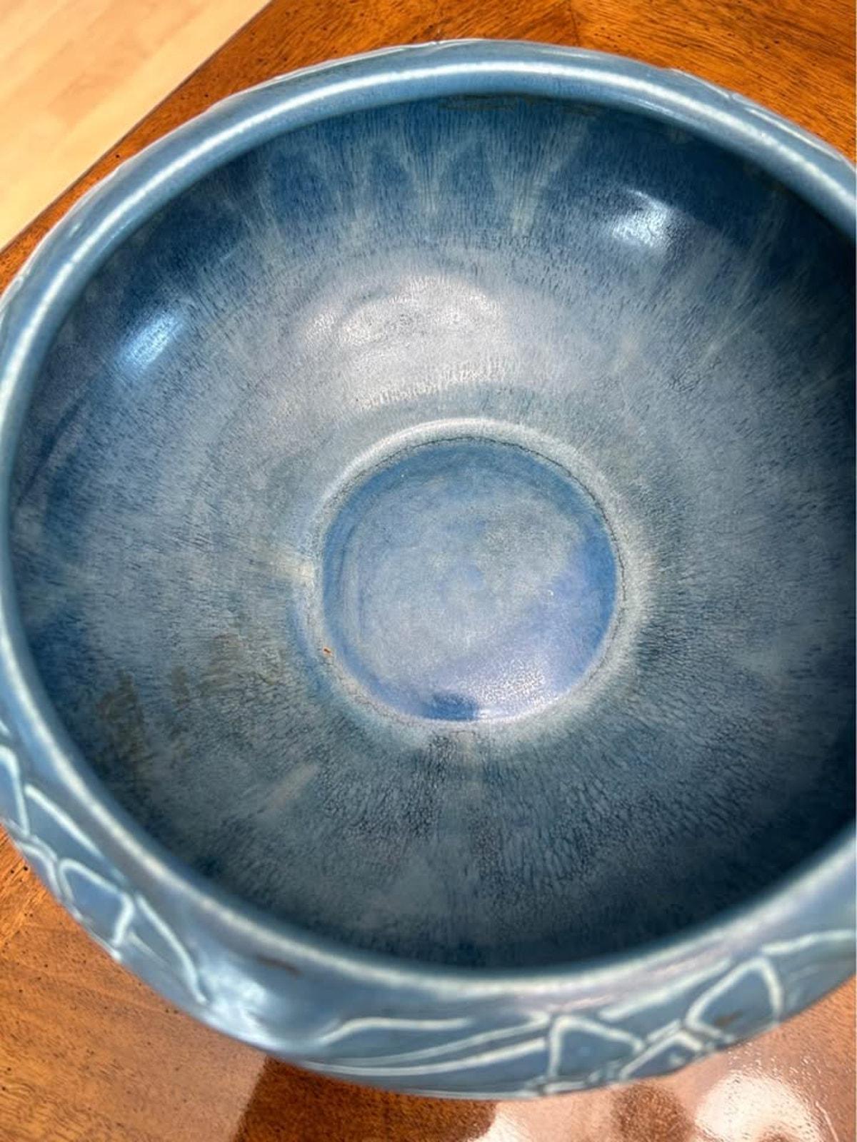 Antique 1927 Rookwood Pottery Matte Blue Relief Floral Bowl Shape 2149