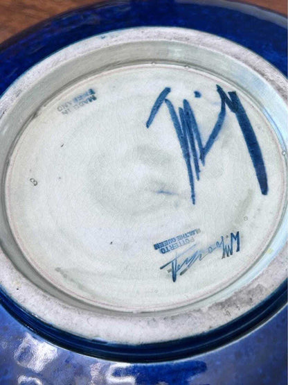 Vintage Walter Moorcroft Hibiscus Cobalt Blue Ceramic Art Pottery Bowl