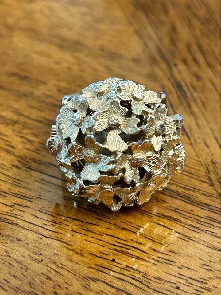 Vintage Sheffield Floral Dome Ring Watch Swiss Made Hidden Timepiece