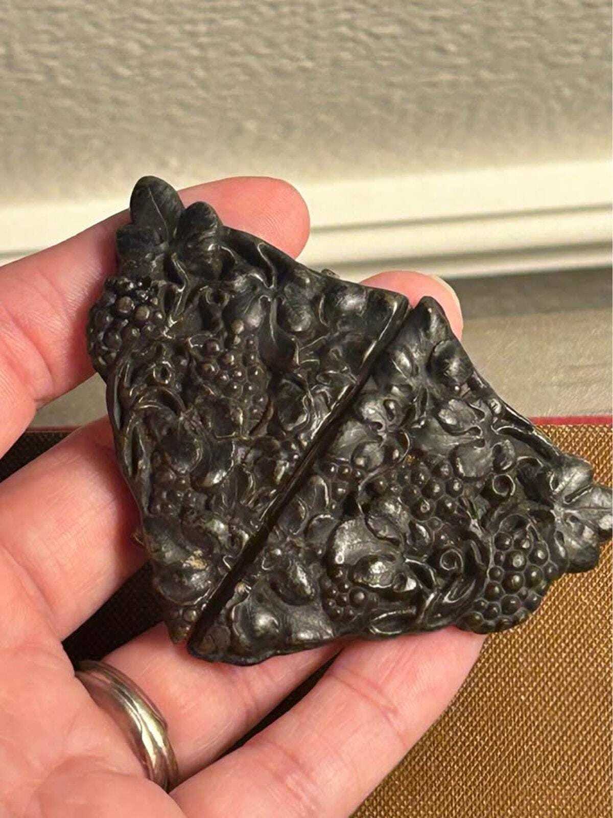 Antique Victorian Mourning Sash Buckle Cast Grape Vine Motif Japanned Metal