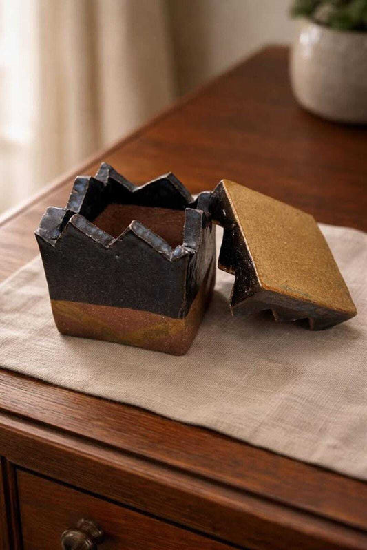 Tom Appleby Studio Pottery Lidded Box, Geometric Stoneware Vessel, PNW Art