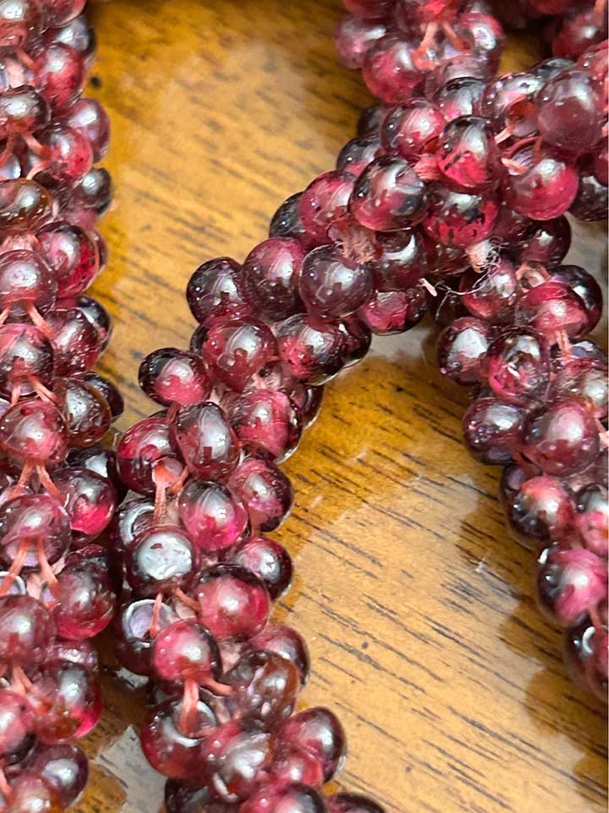 Vintage Woven Garnet Seed Bead Endless Rope Necklace