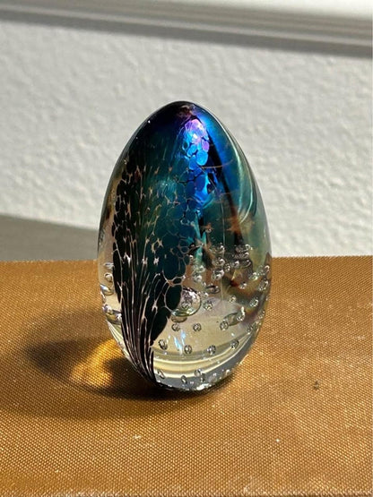 Vintage Signed MSH 1990 Mount St. Helens Ash Dichroic Art Glass Egg Paperweight