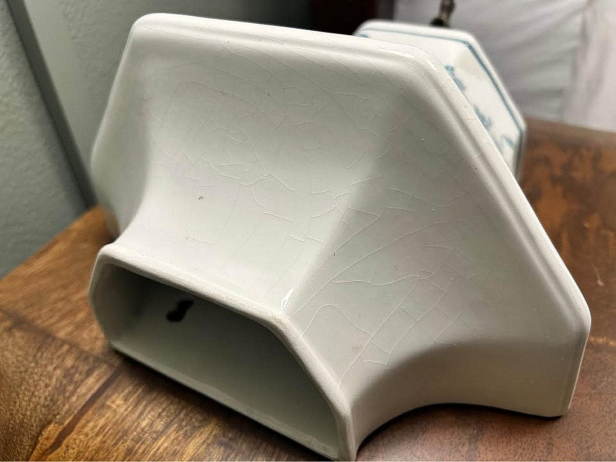 Mid-Century Italian Ceramic Wall Pocket | Blue Floral Design