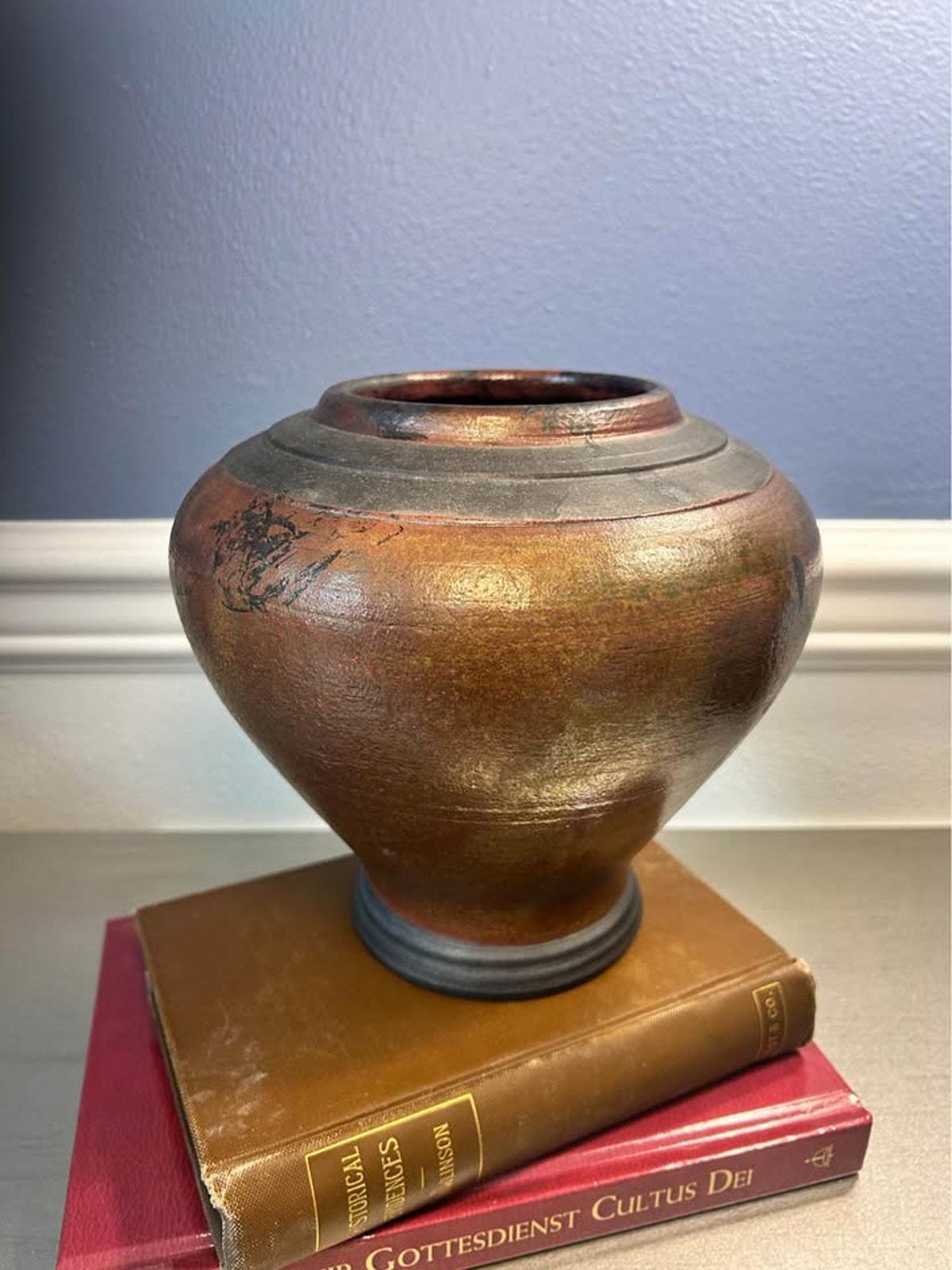 Neff 1993 Studio Pottery Urn | Brutalist Metallic Ceramic Vessel | Earthy Wabi Sabi Decor