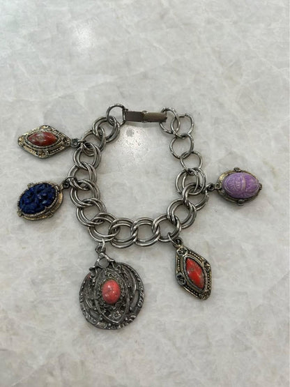 Vintage Mid Century Egyptian Revival Scarab and Intaglio Multi Charm Bracelet