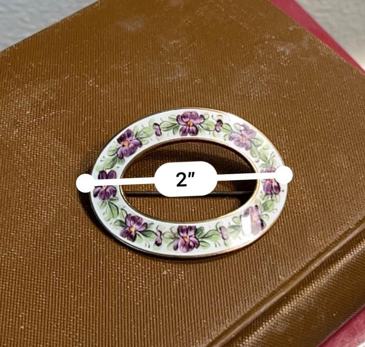 Antique Art Nouveau Suffragette Guilloche Enamel Hand Painted Violet Sash Brooch
