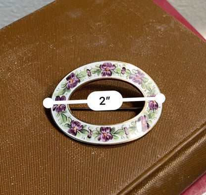 Antique Art Nouveau Suffragette Guilloche Enamel Hand Painted Violet Sash Brooch