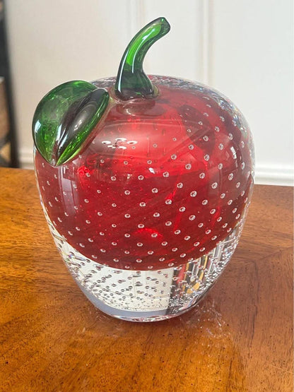 Vintage Murano Style Red Bullicante Art Glass Apple Paperweight