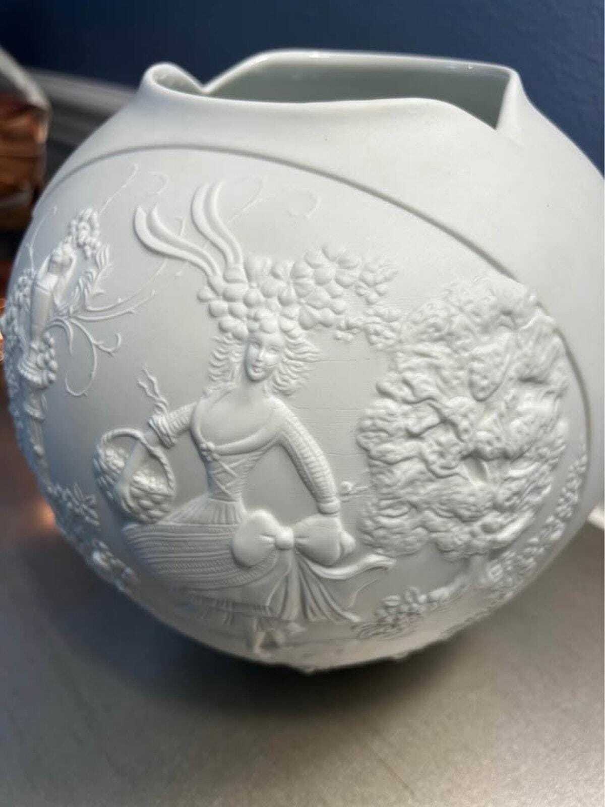 Kaiser Germany Manfred Frey White Bisque Relief Globe Vase | Model 0318
