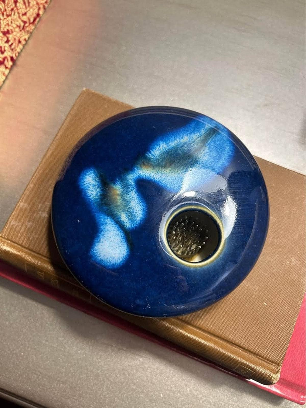 Chris Powell Crystalline Ikebana Vase – Cobalt Blue Studio Art Pottery Kenzan