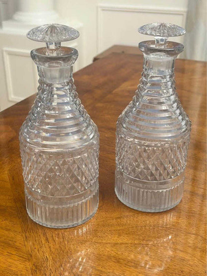 Vintage Cut Crystal Step-Neck Decanter Pair | Anglo-Irish Georgian Style Barware