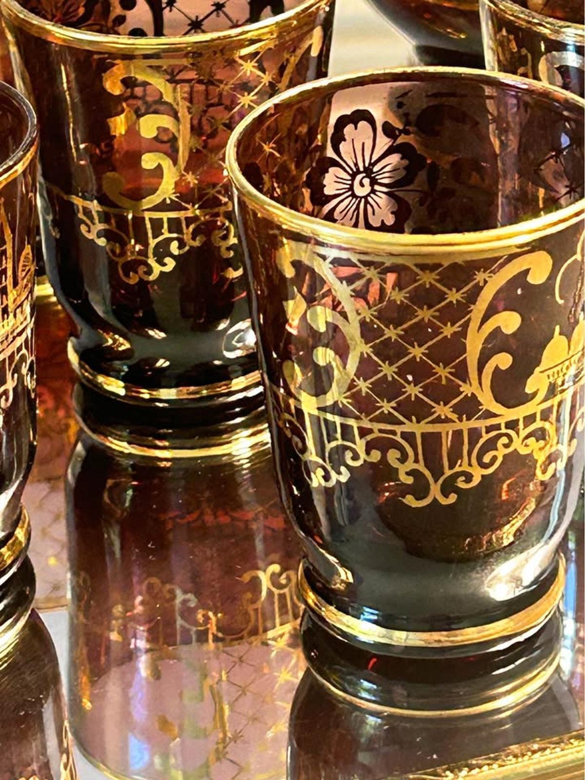 Mid-Century Venetian Amethyst Glass Decanter Set with 6 Cordial Glasses