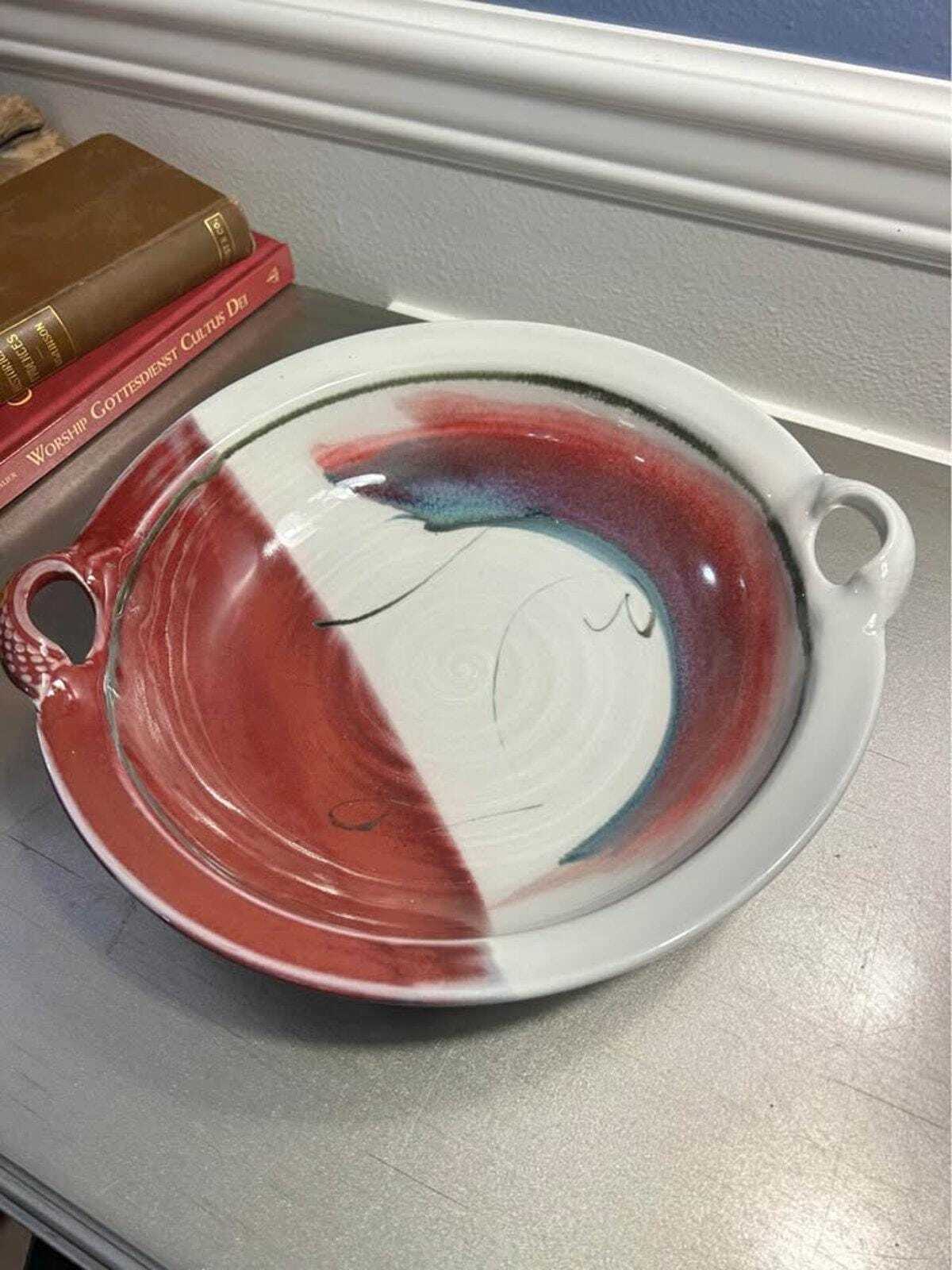 Jerry Pollari Studio Pottery Platter | Abstract Oxblood Bowl | Oregon Ceramic Art