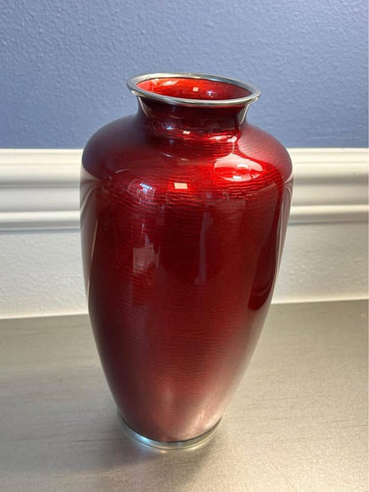 Ando Cloisonne Co. Red Akasuke Floral Vase | 9.5" Japanese Enamel