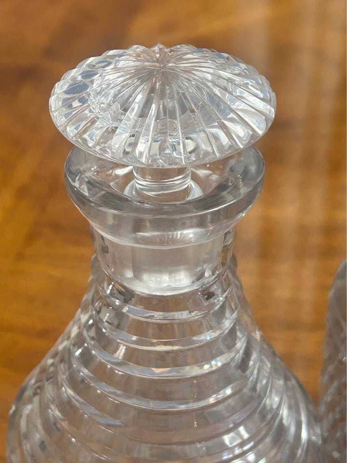 Vintage Cut Crystal Step-Neck Decanter Pair | Anglo-Irish Georgian Style Barware