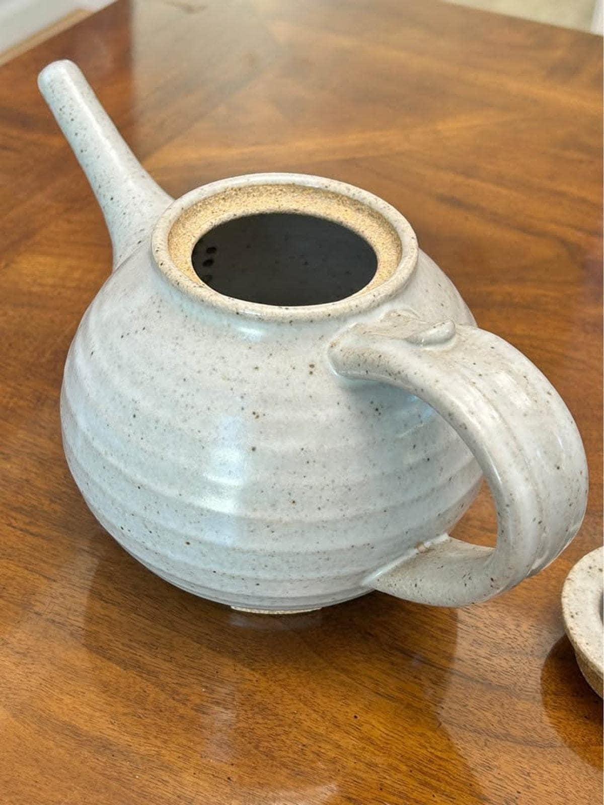 Vintage Bruno Kark Studio Pottery Teapot Ribbed Stoneware With Elongated Spout