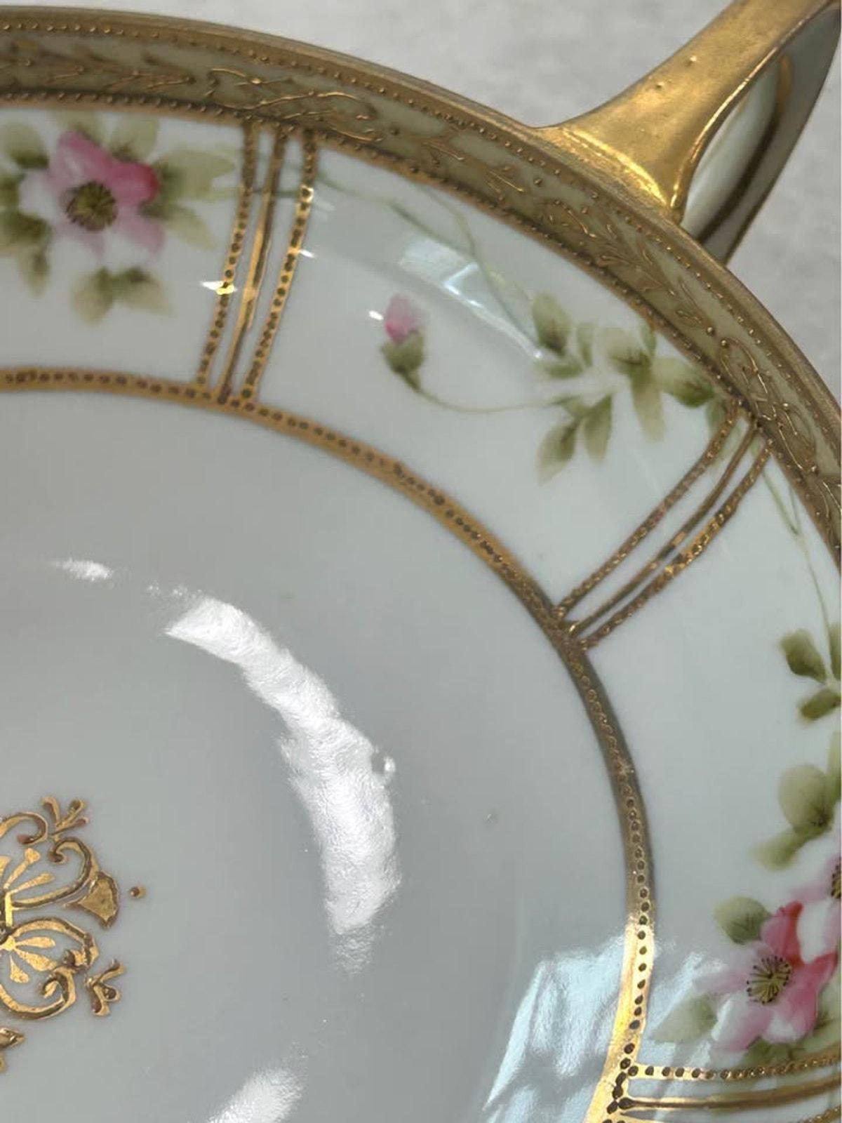 Antique Nippon Hand Painted Porcelain Two Handled Bowl - Morimura Noritake Pink Wild Rose