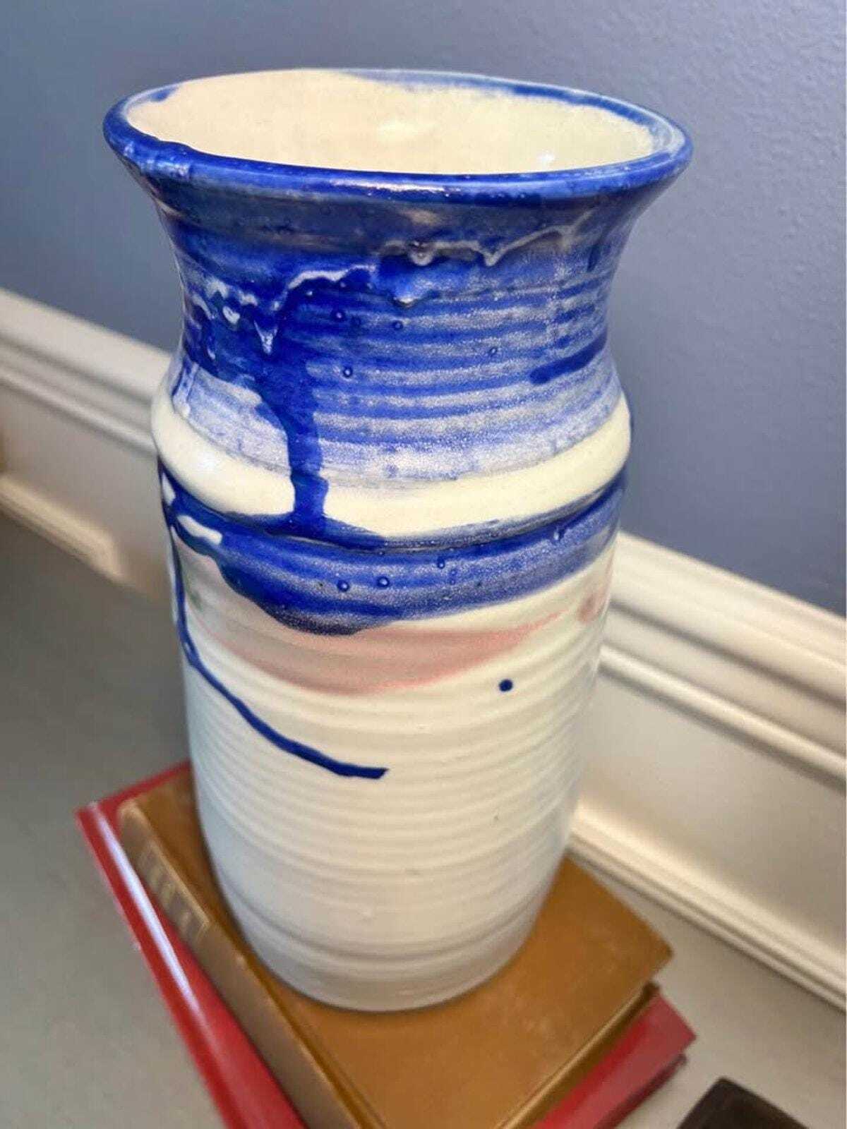 V. Keaveny Signed Studio Pottery - MCM Drip Glaze Stoneware
