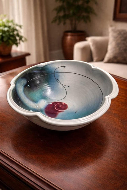 Loren Lukens Brace Point Pottery Scalloped Art Bowl