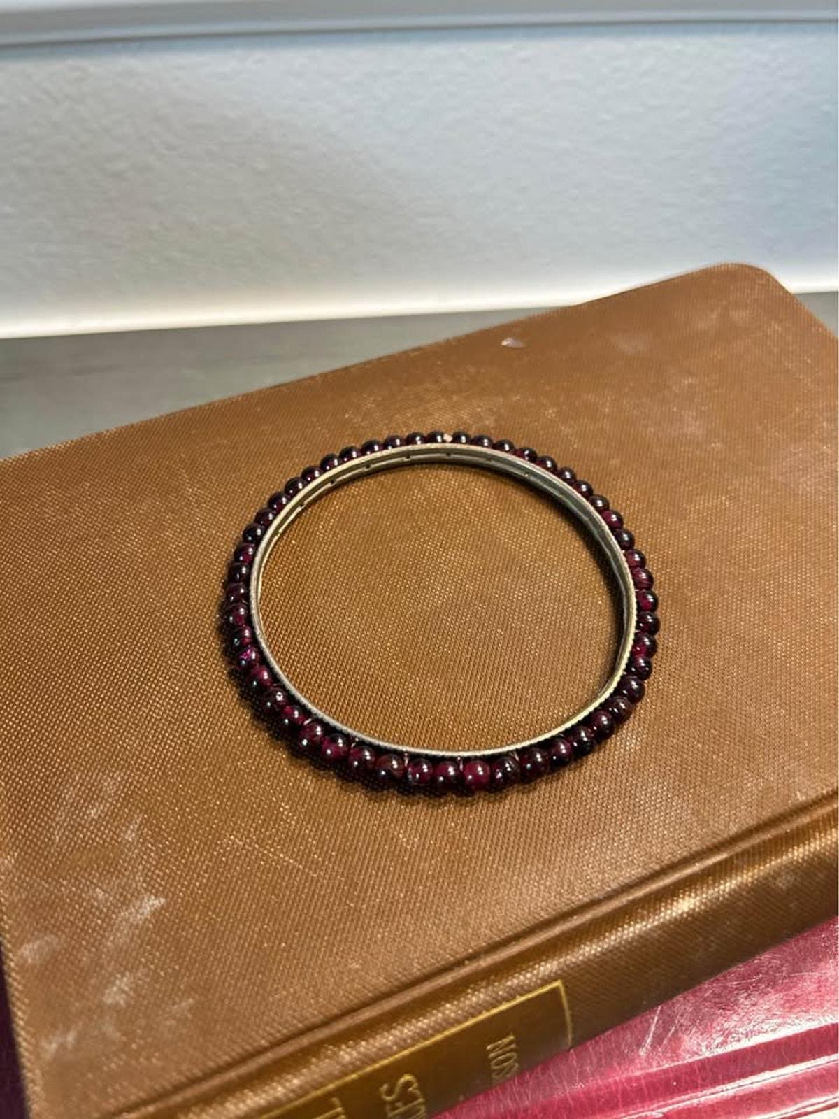 Victorian Bohemian Garnet Bangle in Gold-Washed Tombak