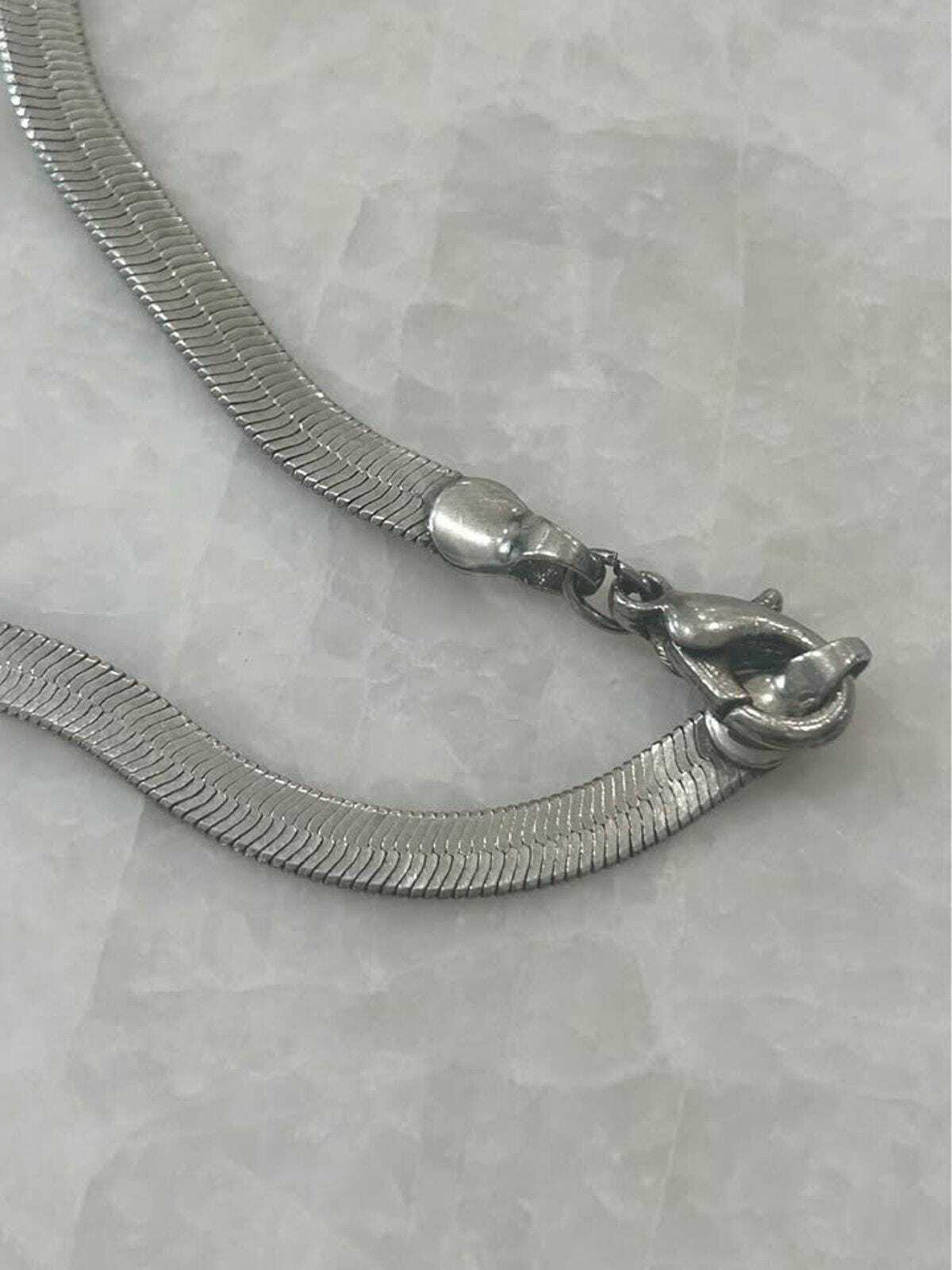 Sterling Silver Herringbone Bracelet Vintage 925 Flat Snake Chain 8 Inch