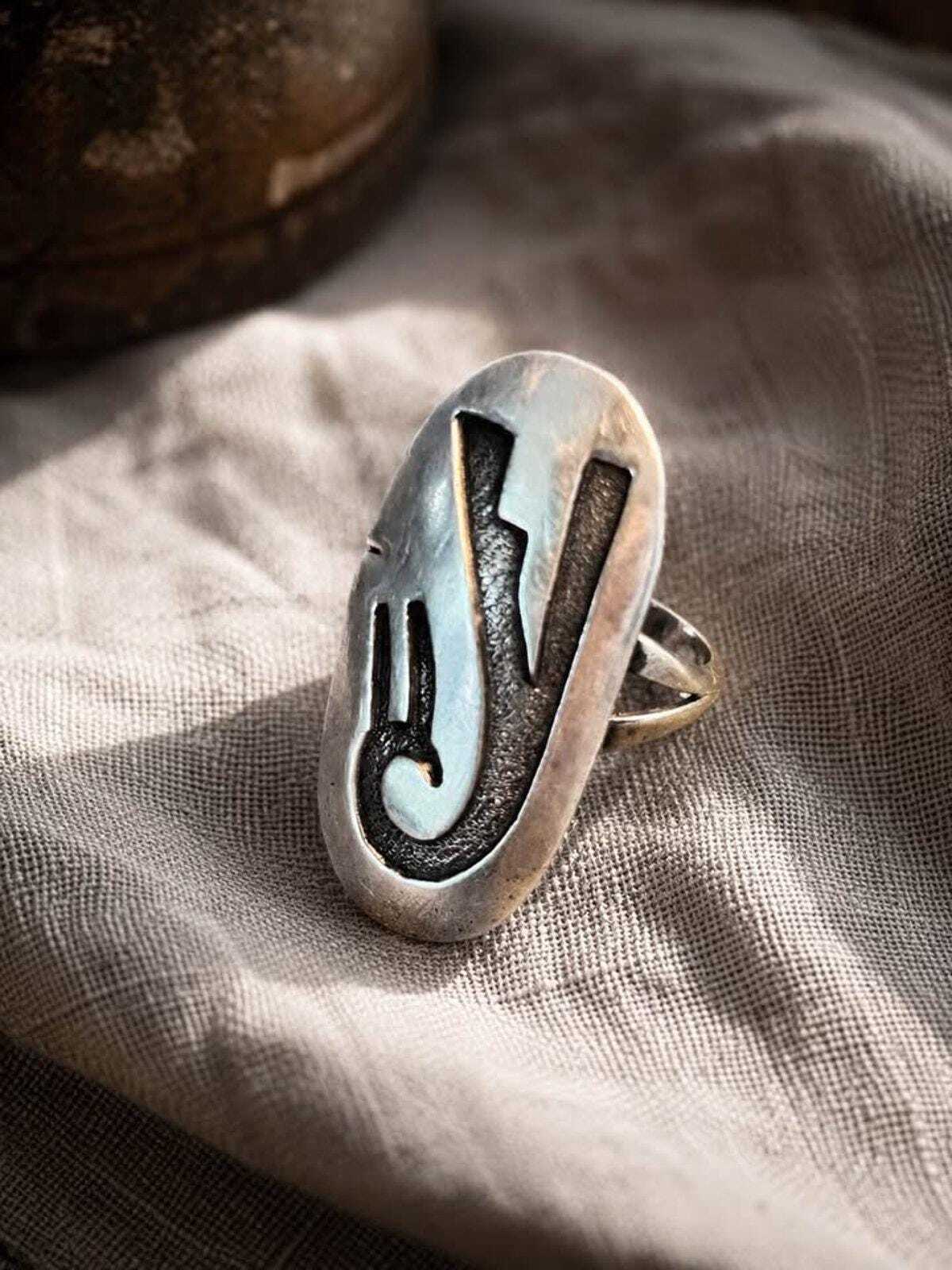 Vintage Hopi Sterling Silver Overlay Ring Split Shank Native American - Size 6