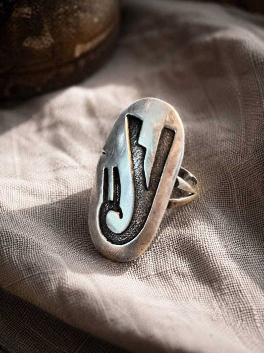 Vintage Hopi Sterling Silver Overlay Ring Split Shank Native American - Size 6