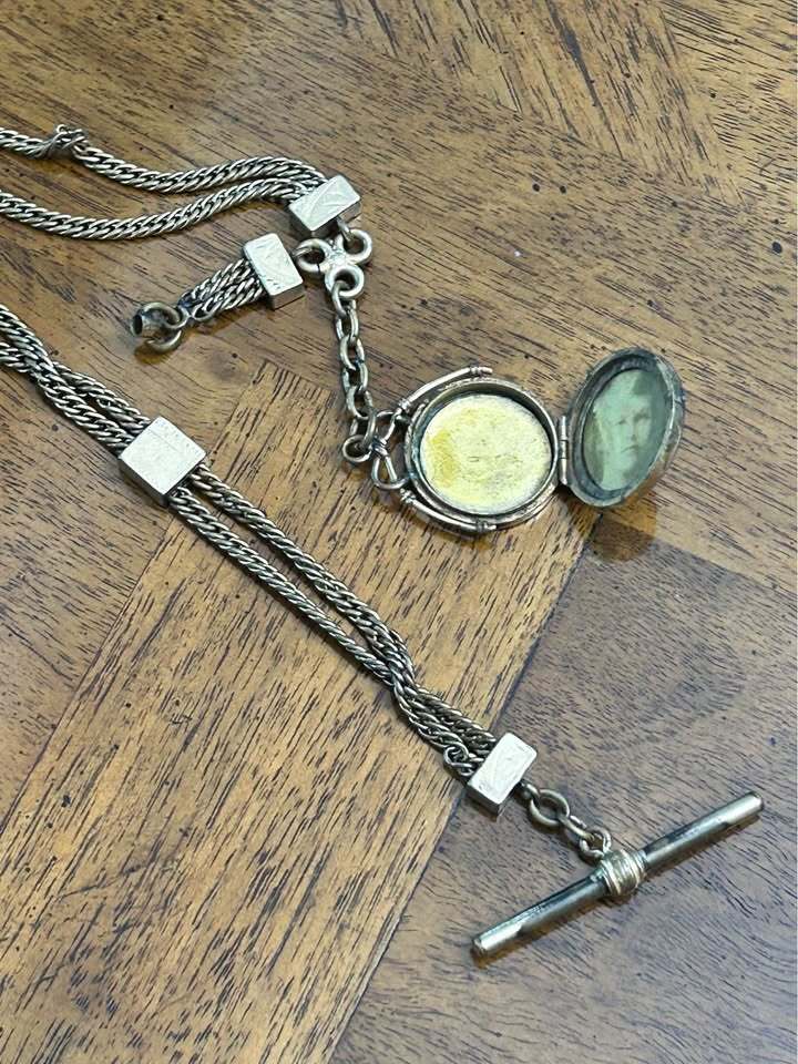 Antique Victorian Gold Filled Multi-Strand Albert Watch Chain with Photo Locket