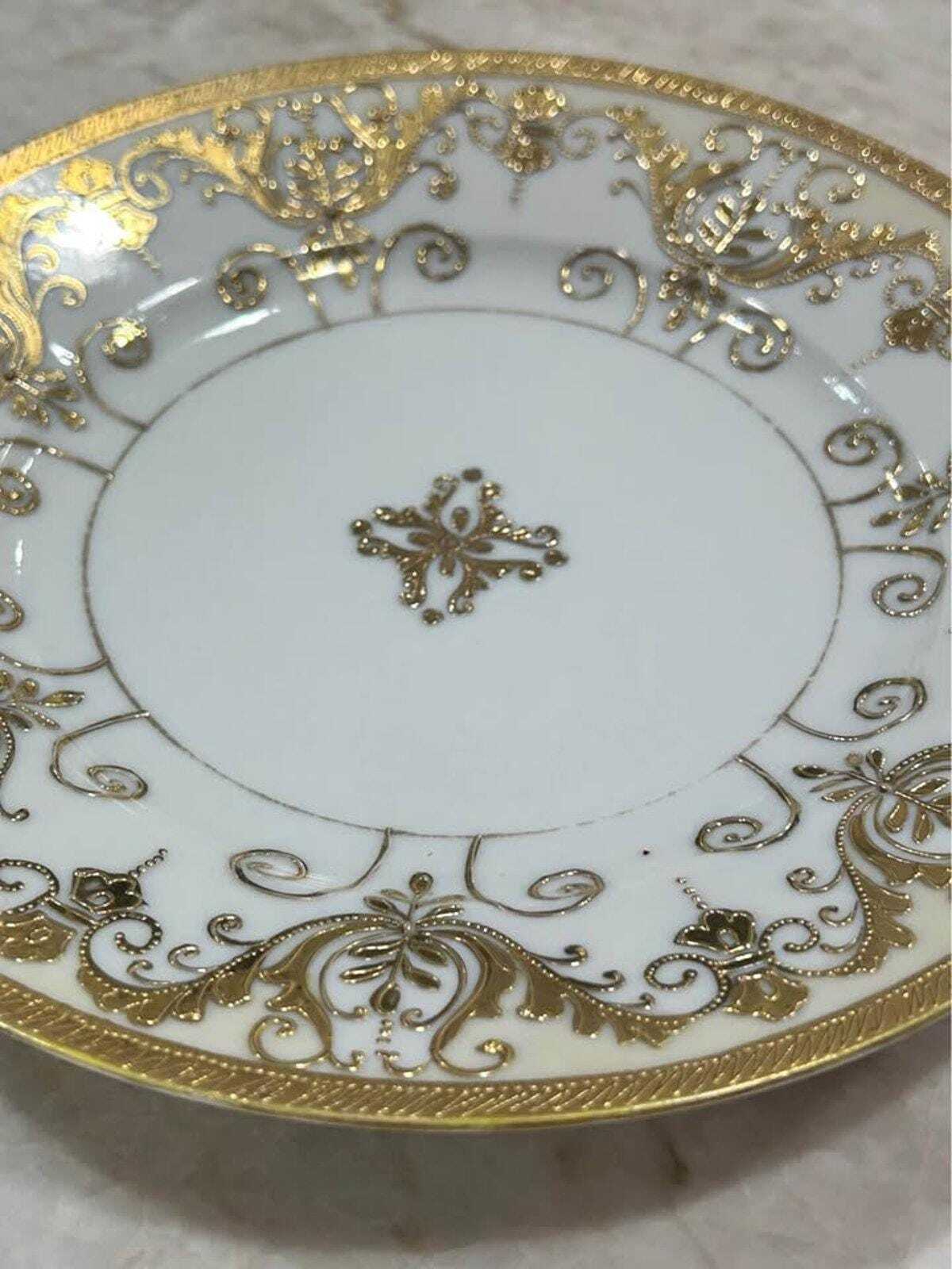 Antique SNB Nagoya Nippon Porcelain Plate Heavy Gold Gilt and Raised Beading