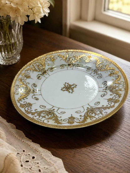 Antique SNB Nagoya Nippon Porcelain Plate Heavy Gold Gilt and Raised Beading