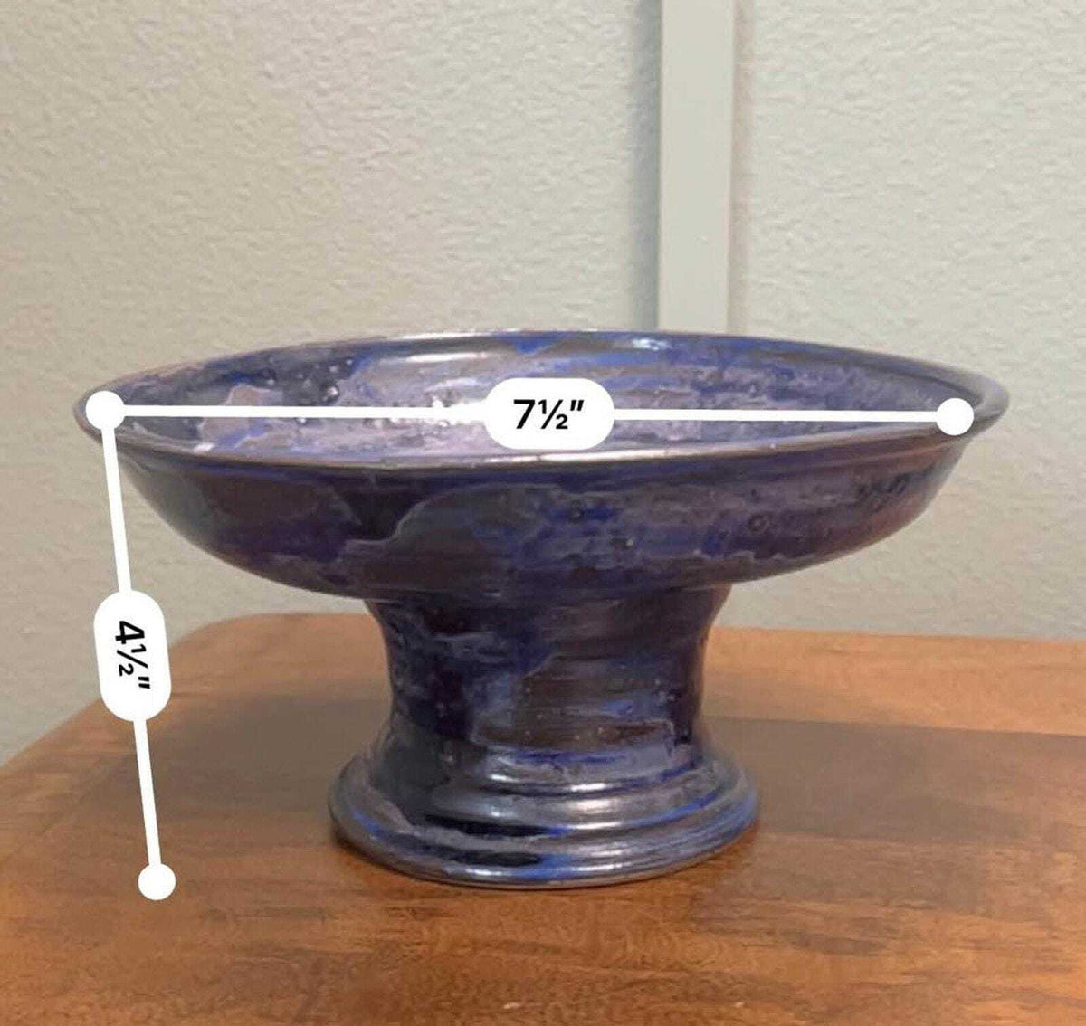 Cindy Briffis Studio Pottery Pedestal Bowl, Cobalt Blue Glaze, Brutalist MCM Decor