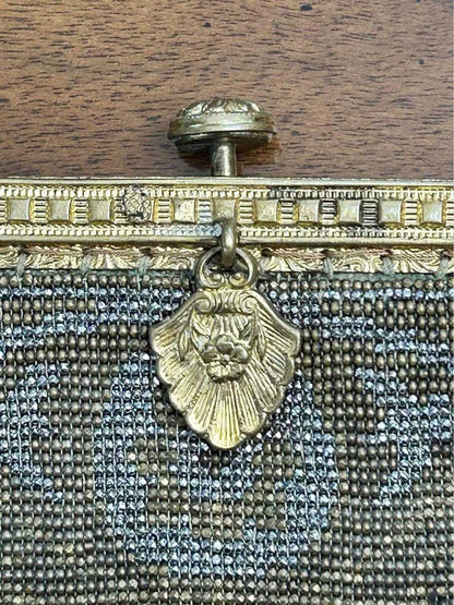 Antique 1920s Art Deco Micro-Beaded Evening Purse with Brass Swan Frame