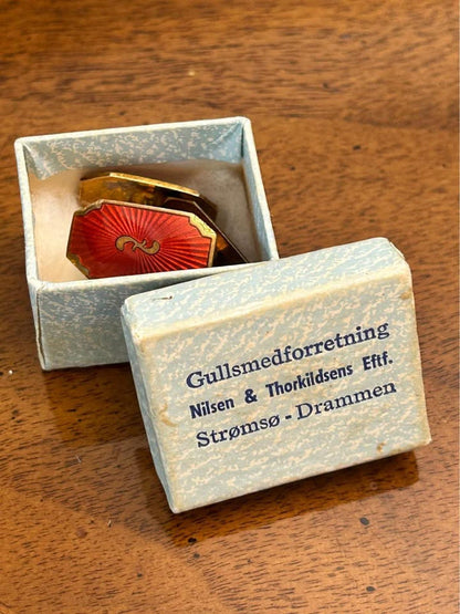 Vintage Norwegian Sterling Silver Vermeil & Red Guilloché Enamel Cufflinks, R.W.