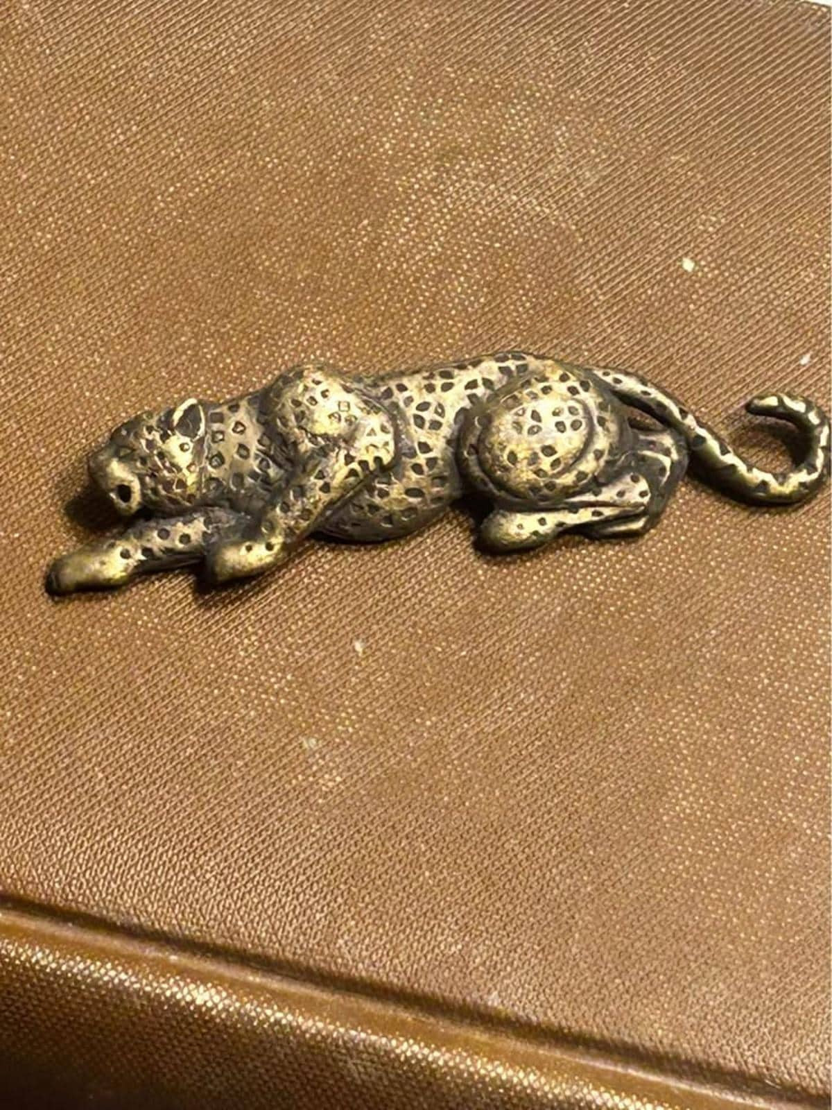 Vintage Brass Tone Crouching Leopard Brooch - 3 Inch