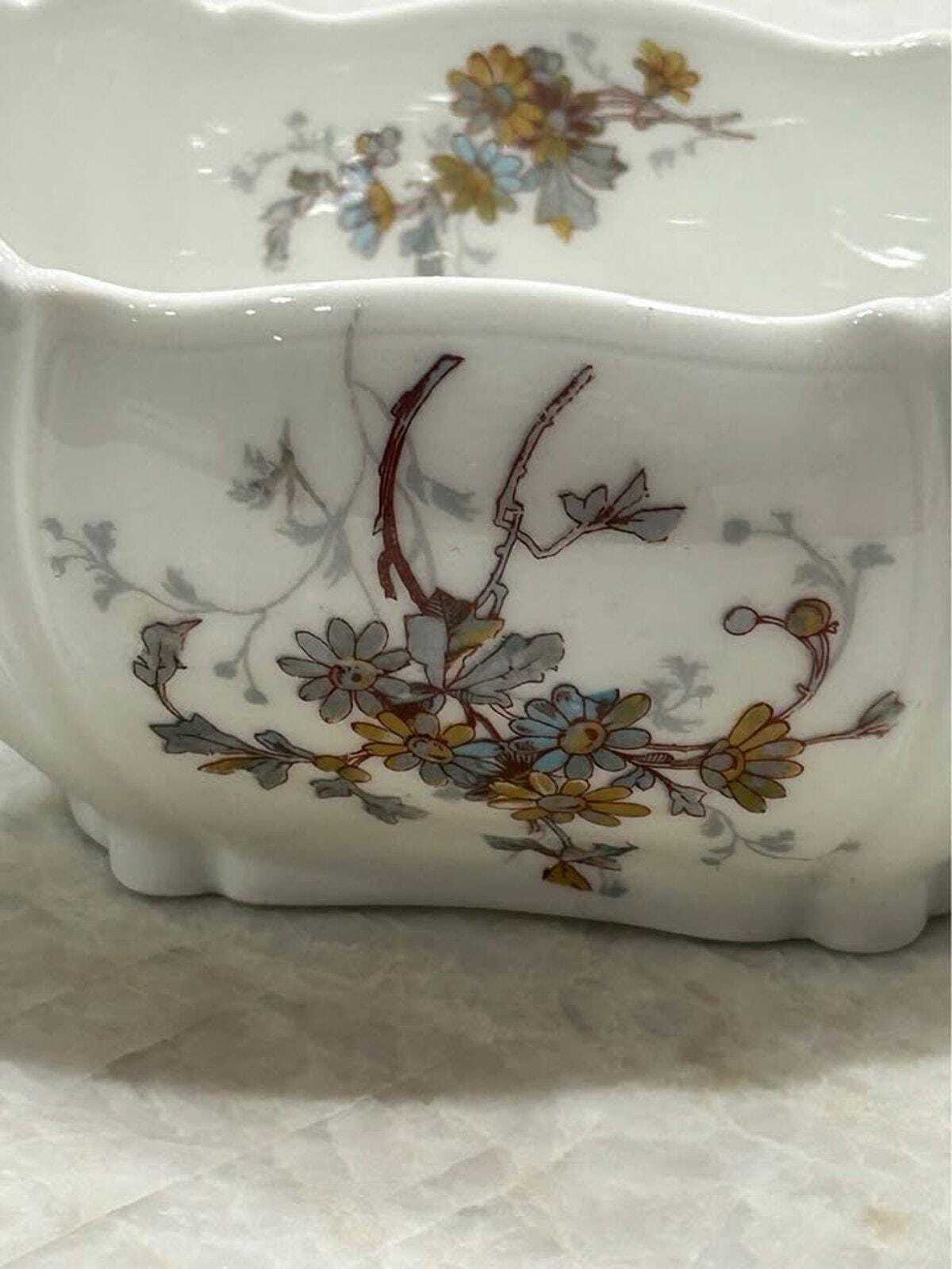 Antique A. Lanternier Limoges Porcelain Gravy Boat Floral Pattern