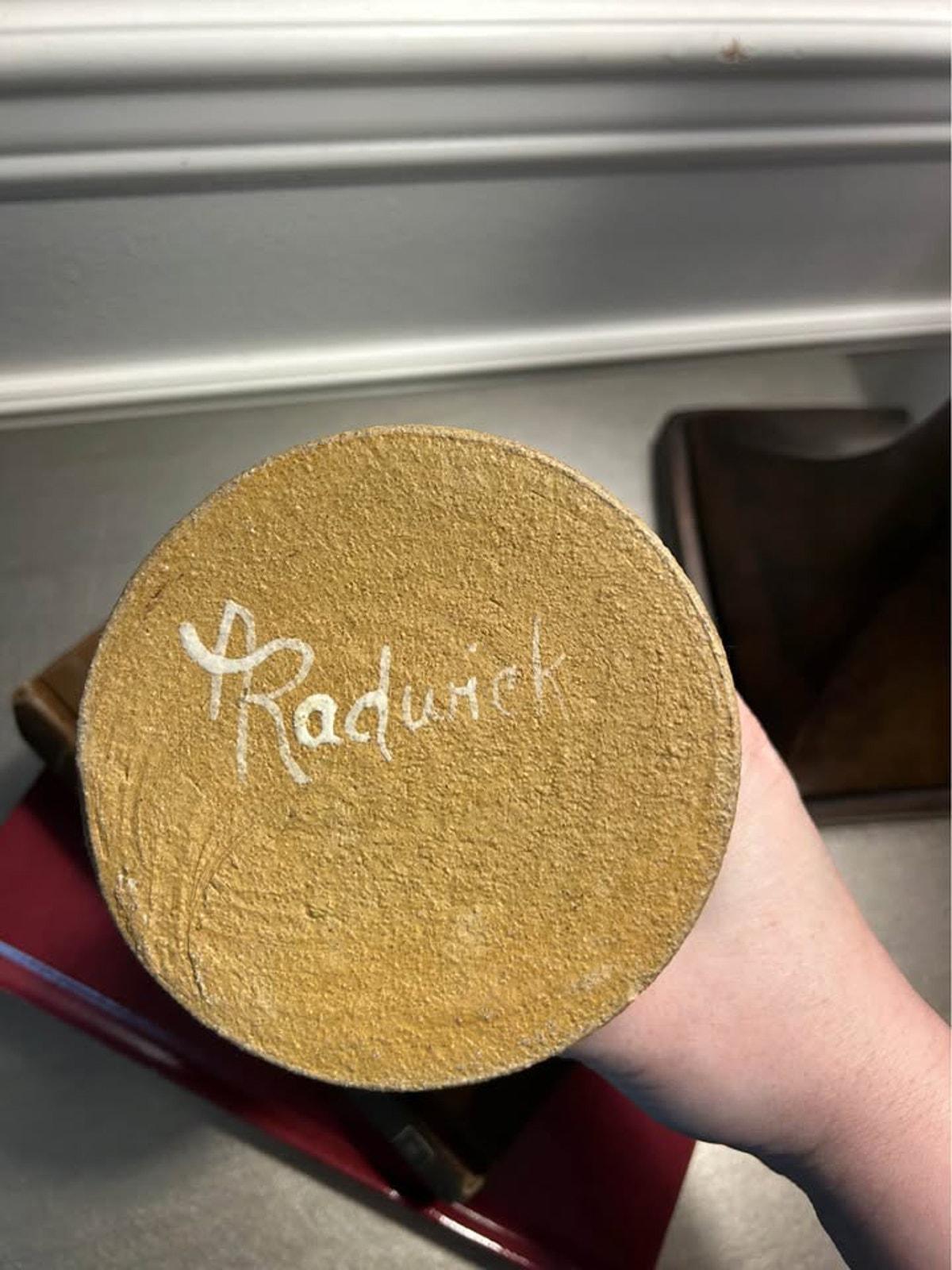Radwick Studio Pottery Signed Brutalist Stoneware Vase / Candle Holder