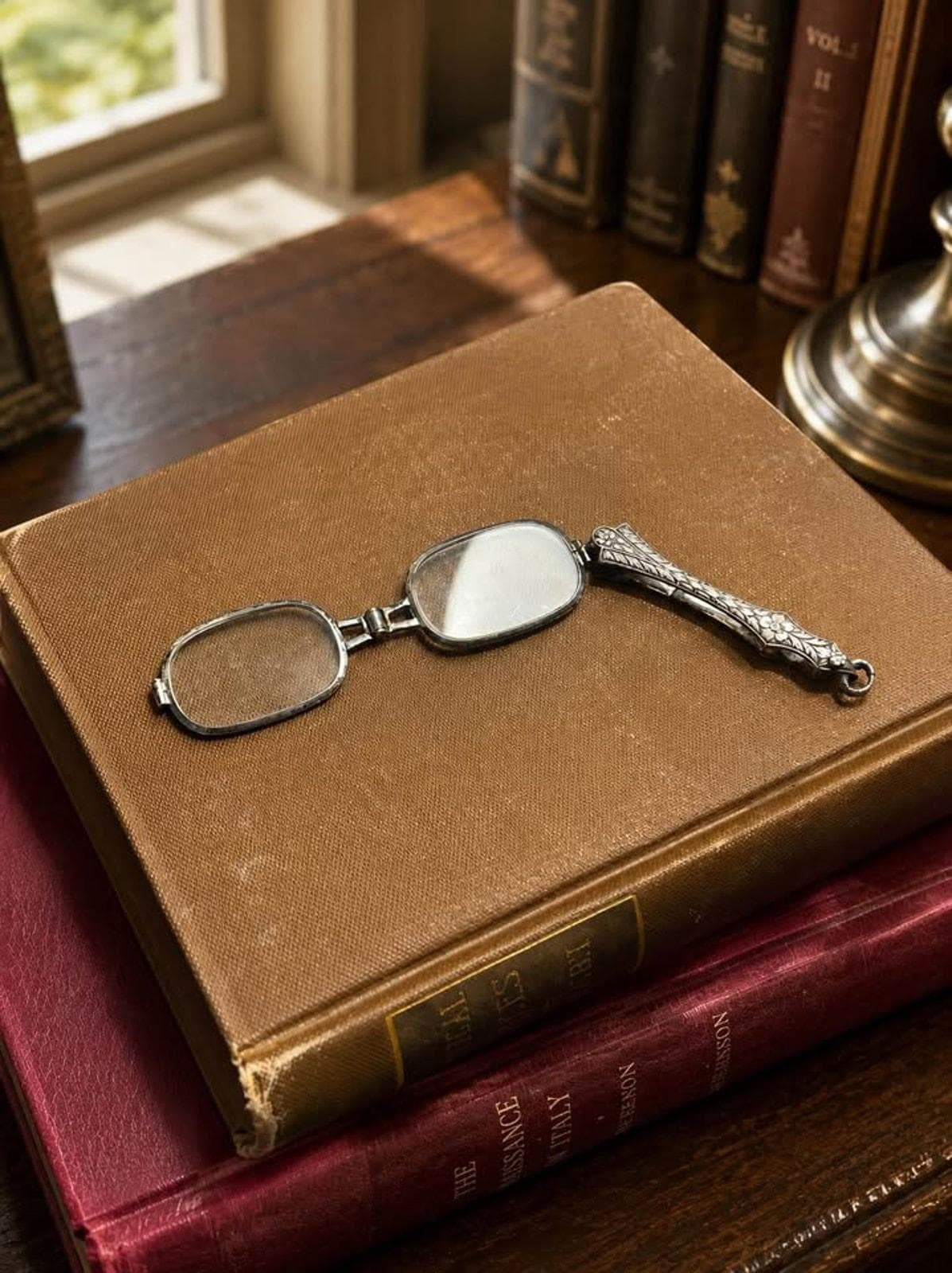 Antique Sterling Silver Floral Engraved Folding Lorgnette