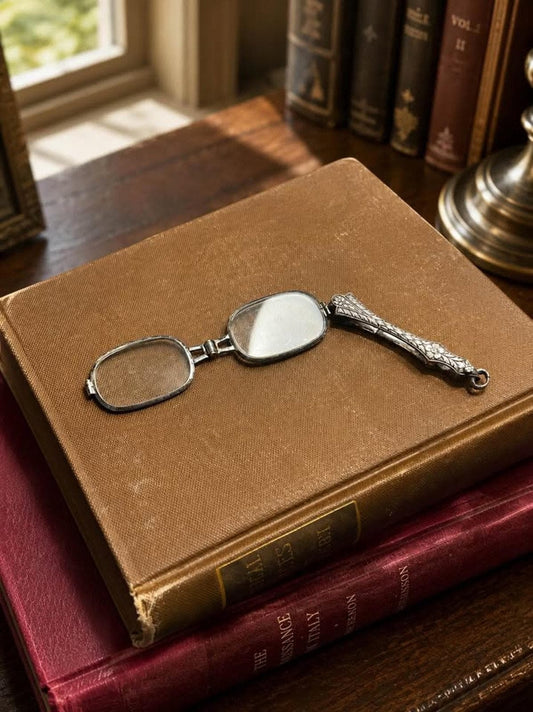 Antique Sterling Silver Floral Engraved Folding Lorgnette