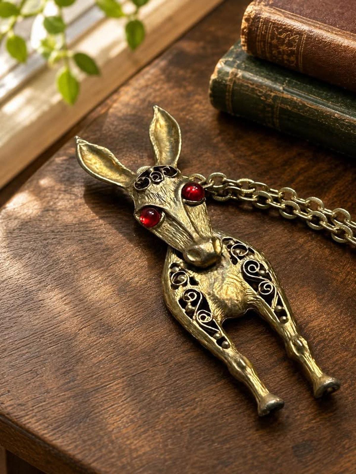 Juliana DeLizza & Elster Articulated Donkey Pendant Necklace, Vintage 1960s
