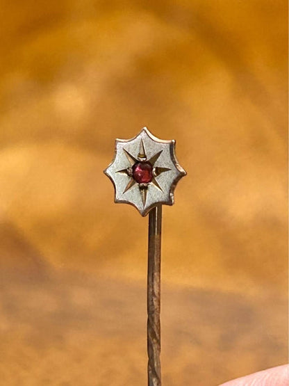 Antique 9ct Gold and Garnet Star Stick Pin, Victorian Edwardian Tie Pin