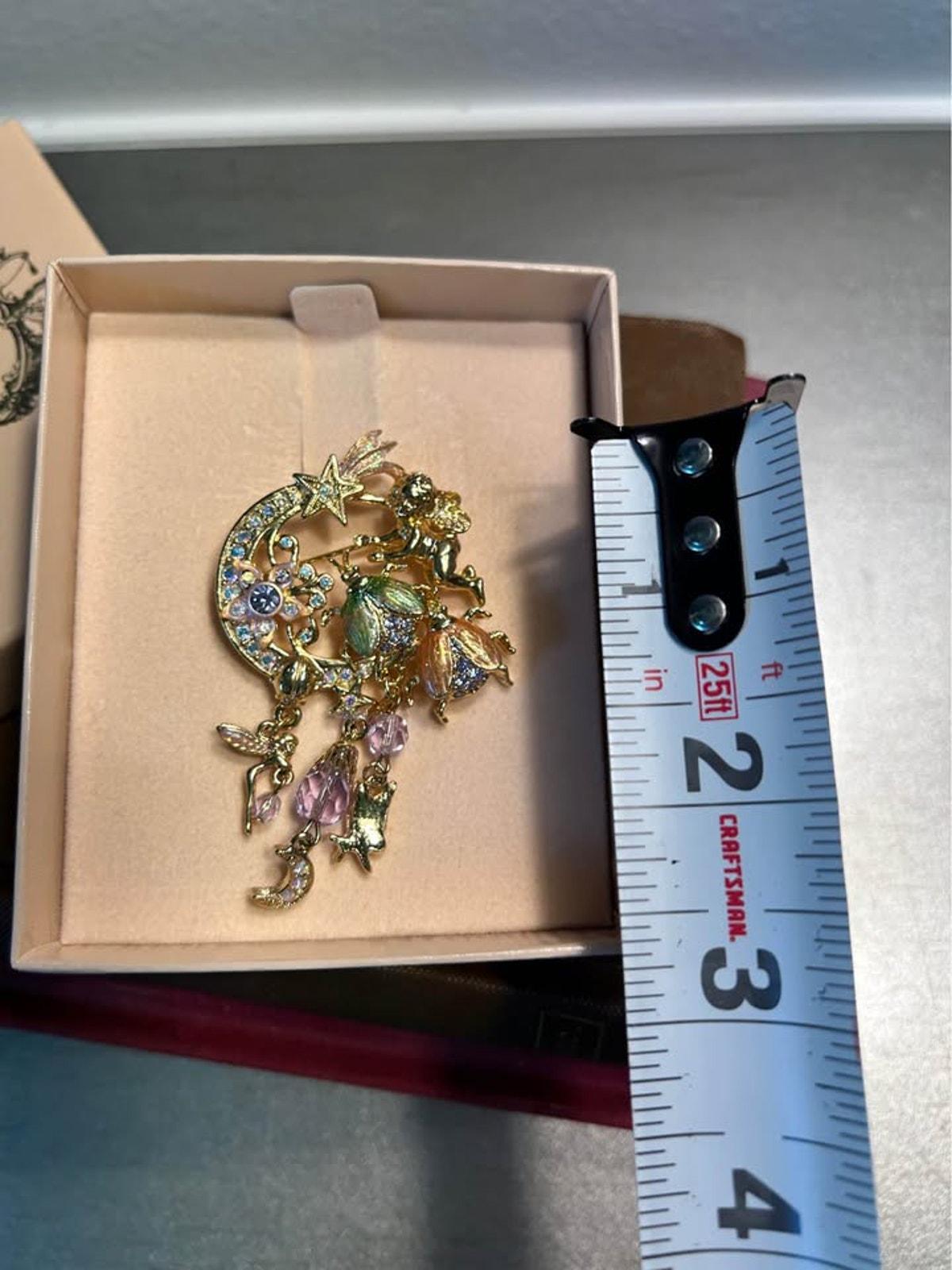 Kirks Folly Fairy Fire Flies Brooch, Vintage Crescent Moon and Cherub Pin, Original Box