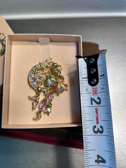 Kirks Folly Fairy Fire Flies Brooch, Vintage Crescent Moon and Cherub Pin, Original Box