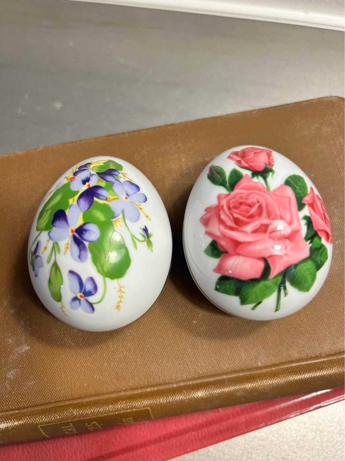 The Danbury Mint Limited Edition Floral Porcelain Egg Trinket Boxes (1980-1981)