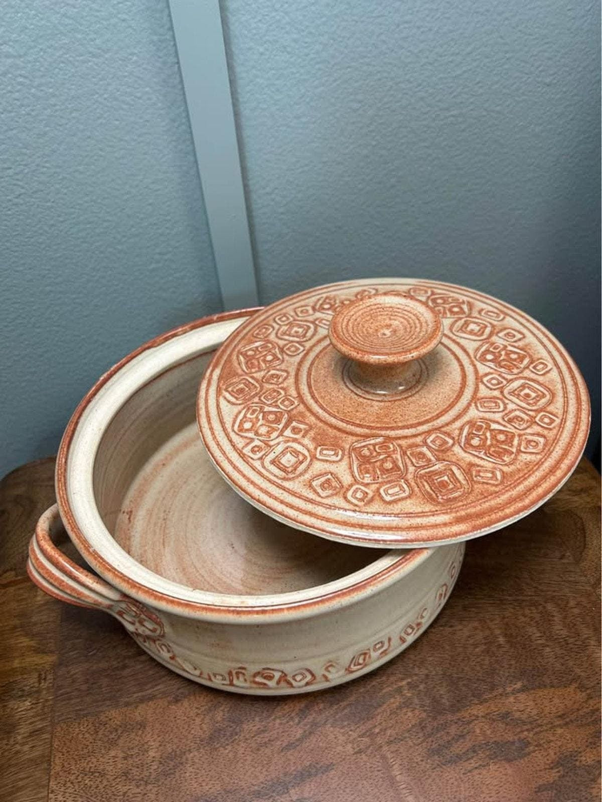 Barbara G. Childs Hand-Carved Studio Pottery Casserole Dish & Platter Set