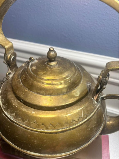 Antique Engraved Brass Teapot, Bird Head Spout, Sumatran Minangkabau Ceremonial Kettle
