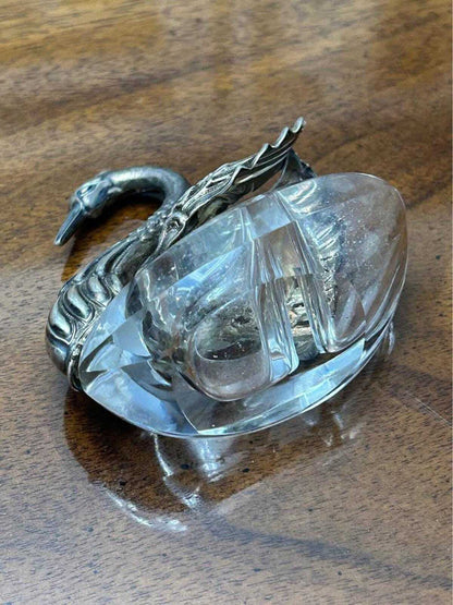 Vintage West German Sterling Silver and Cut Crystal Articulated Swan Salt Cellar