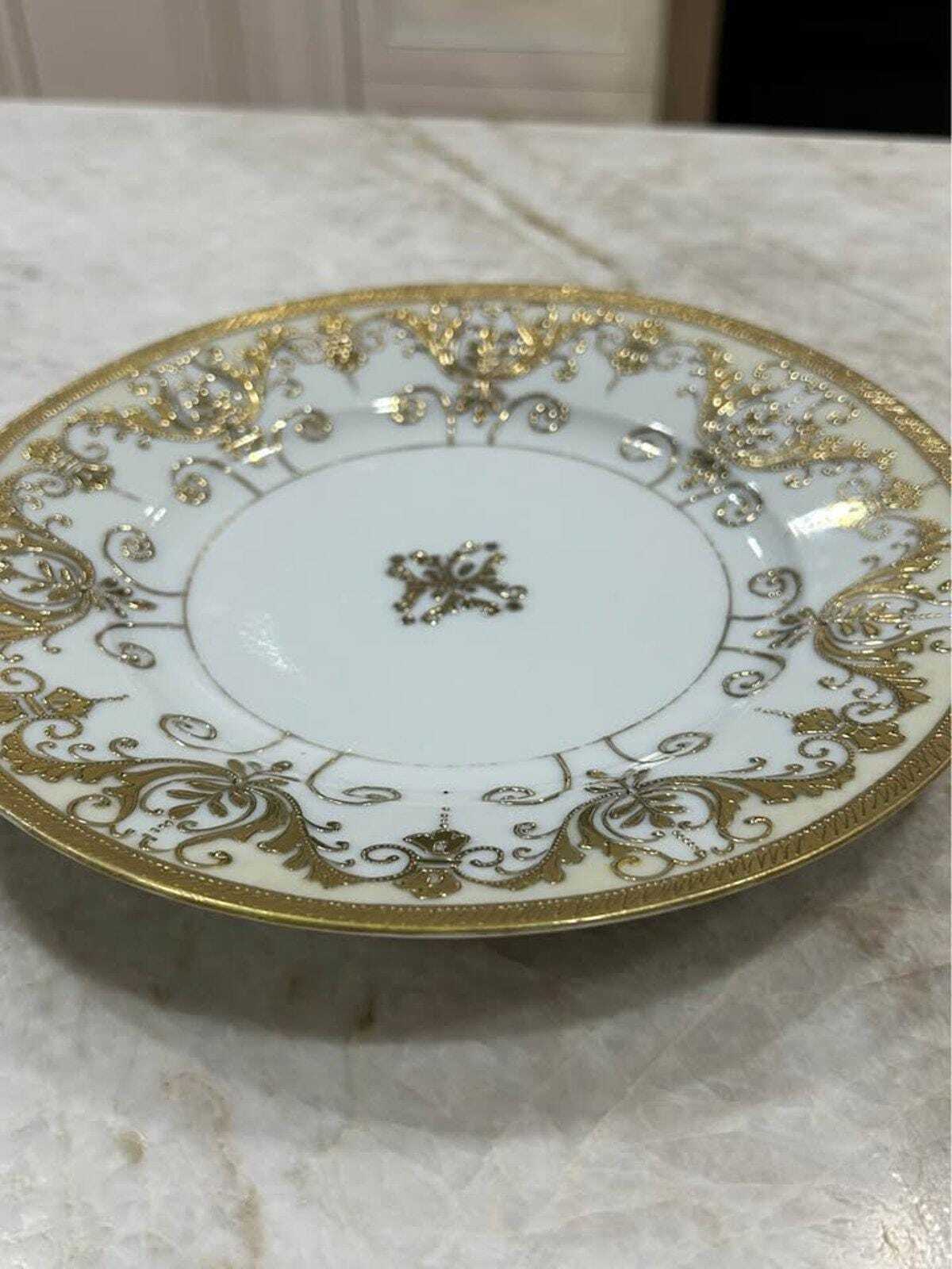 Antique SNB Nagoya Nippon Porcelain Plate Heavy Gold Gilt and Raised Beading