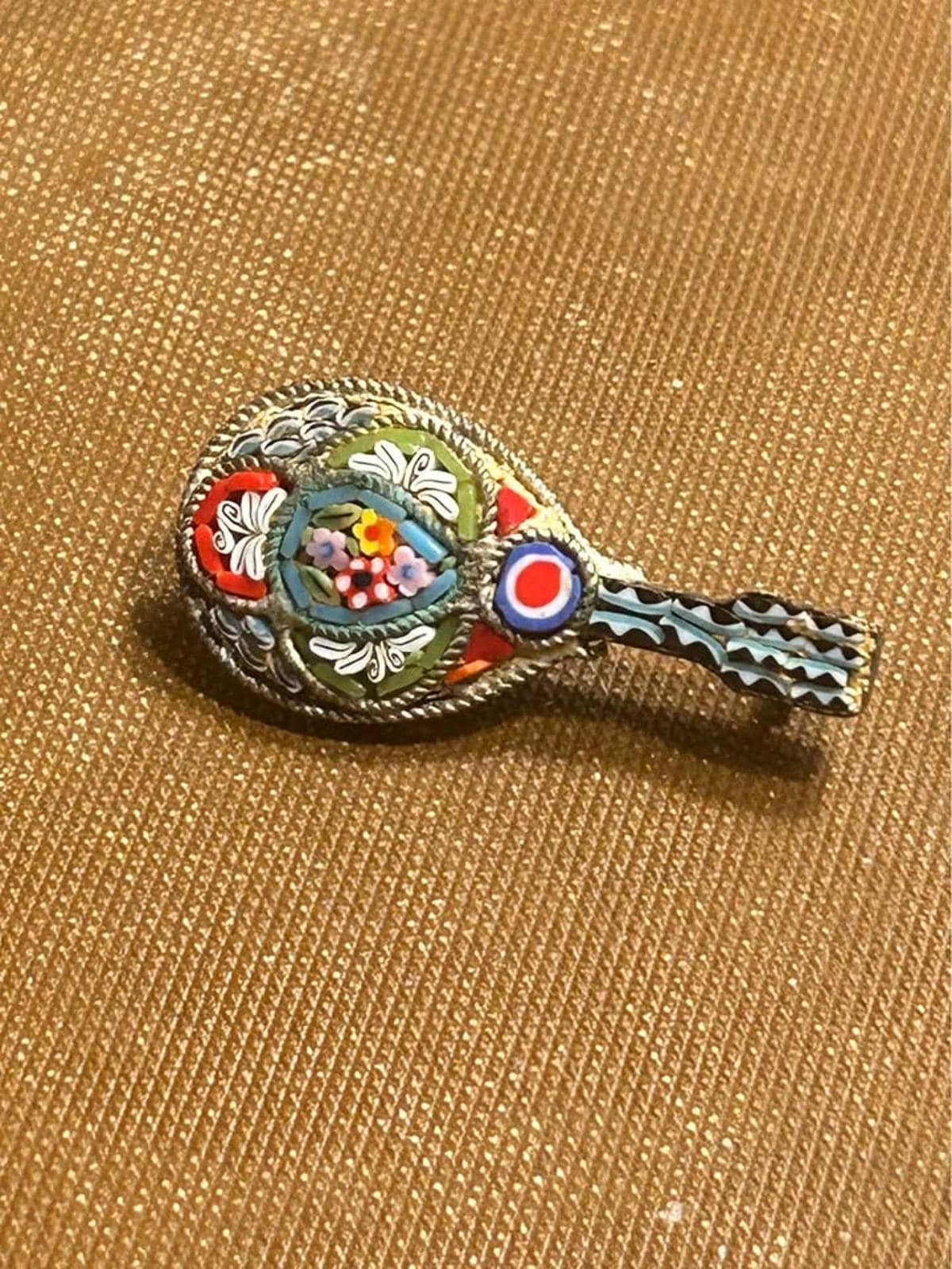 Vintage Italian Micro Mosaic Mandolin Brooch