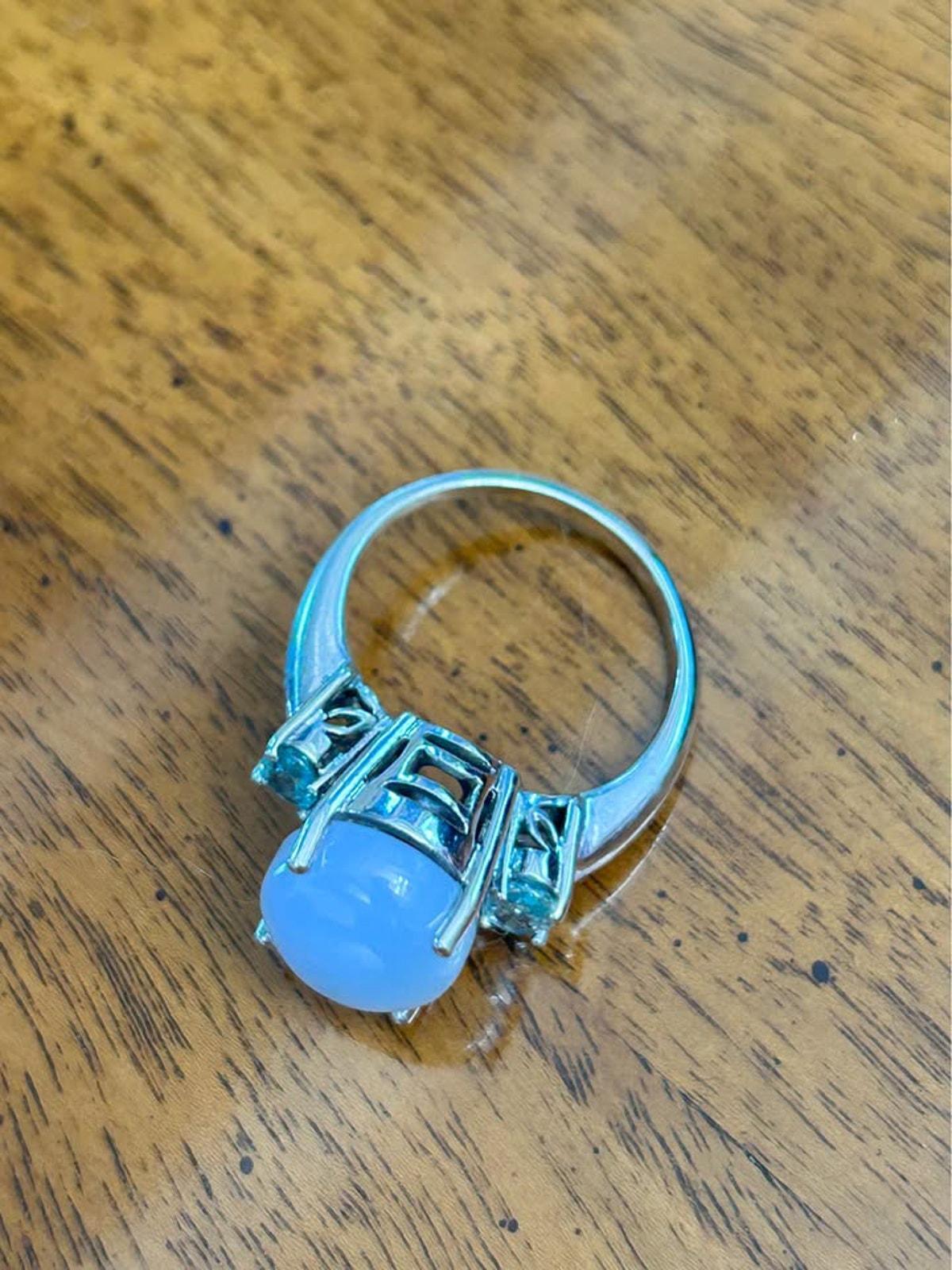 Vintage Mid-Century Genuine Moonstone and Aquamarine Cocktail Ring - size 10.75